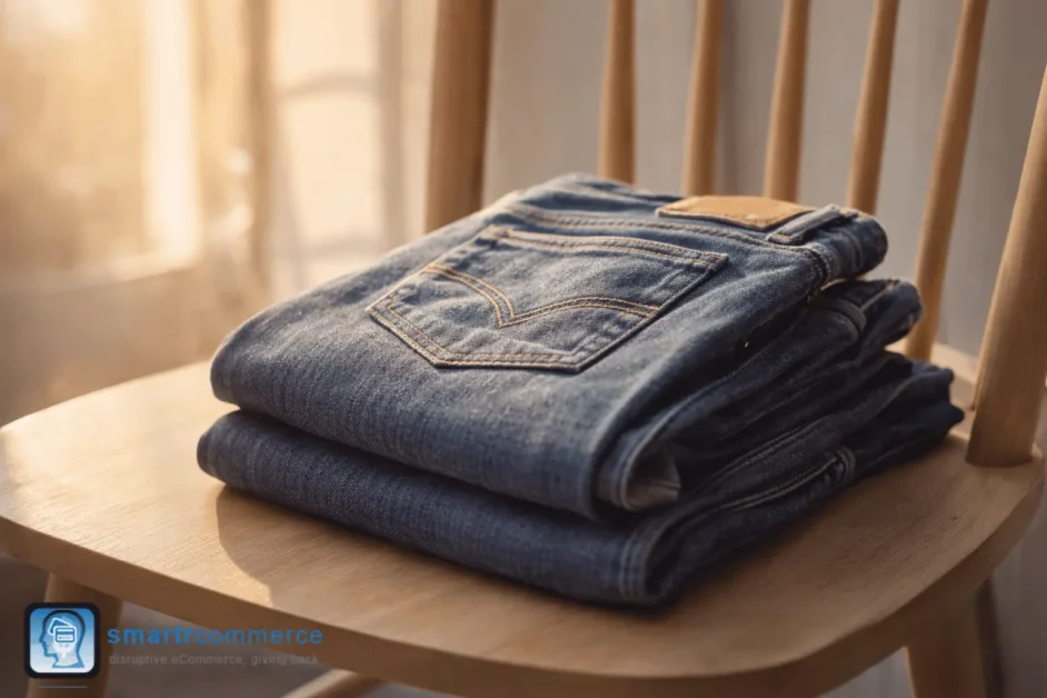 A pair of comfortable blue jeans representing the psychology of habit and familiarity in repurchase transactions.