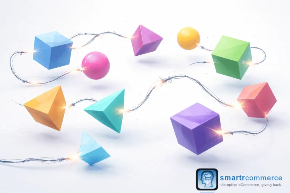 Conceptual art showing disconnected data silos in a typical ecommerce tech stack.